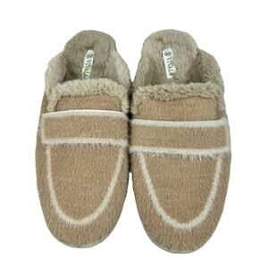 Vivaia Womens 7.5 Renea Round-Toe Fluffy Mule Slippers Lounge Cozy Neutral